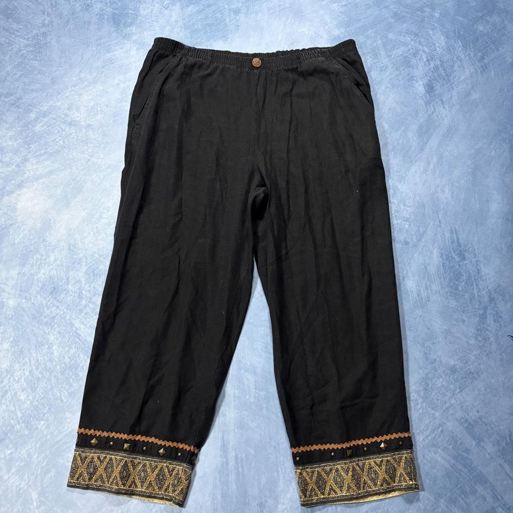 Stonebridge black linen pants with gold embroidery y2k style